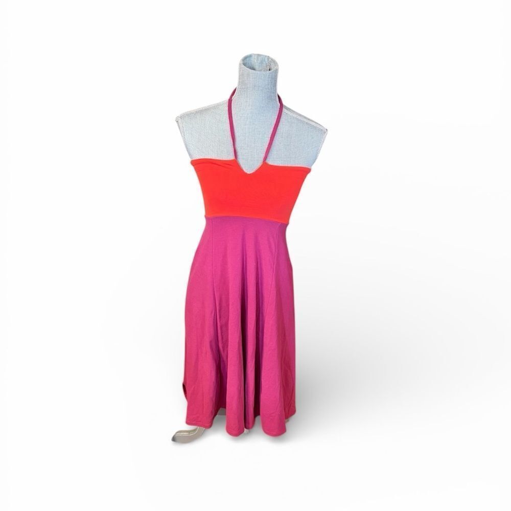 Elegant purple & bright coral Halter Dress XS (6000)
